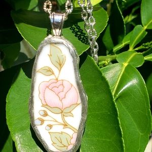 Necklace w/ Handmade Pendant Pink Flower